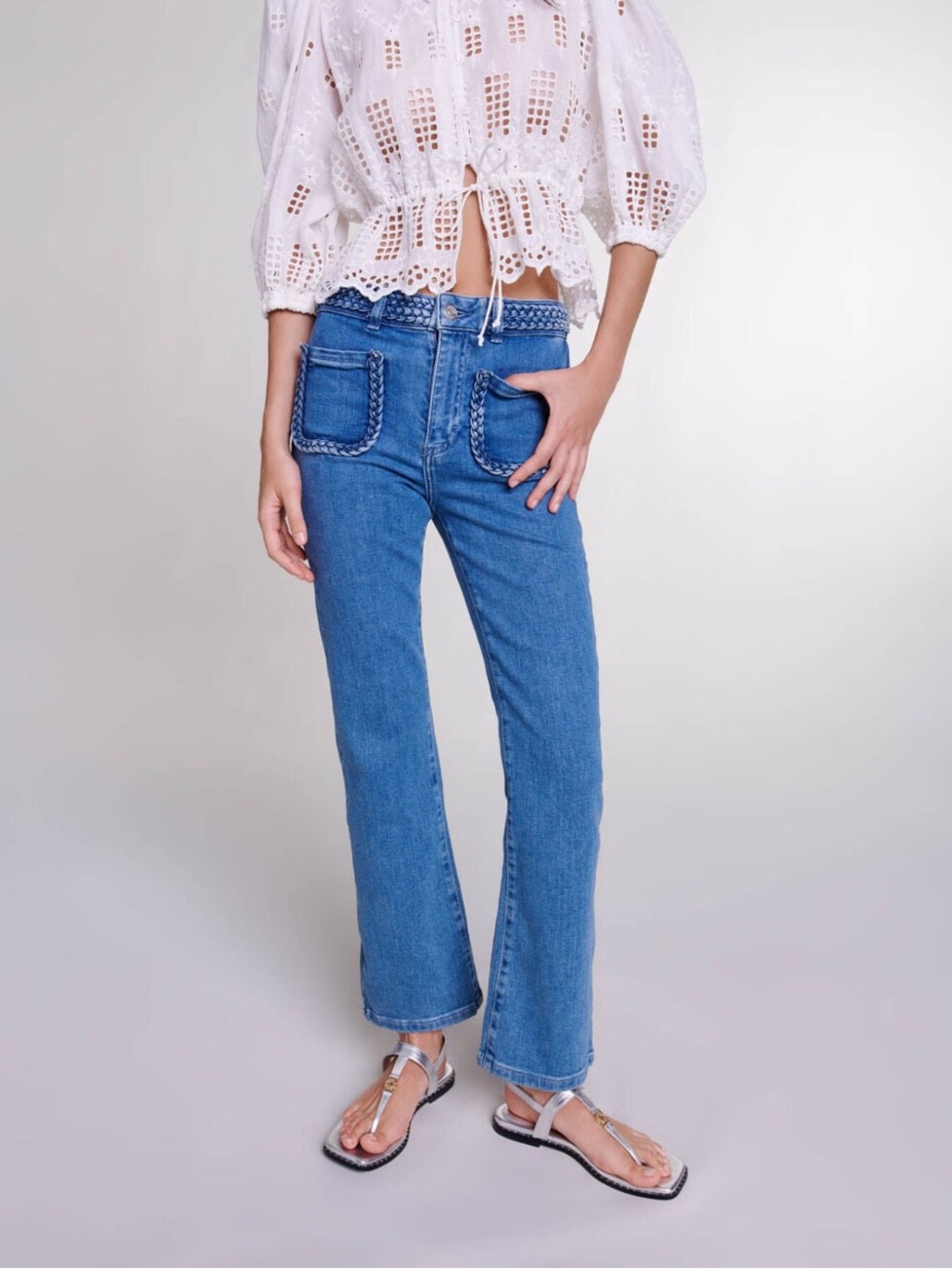 Maje Blue Platane Braided Flared Jeans | ASO Tell Me Lies - US 4 (36) NWT